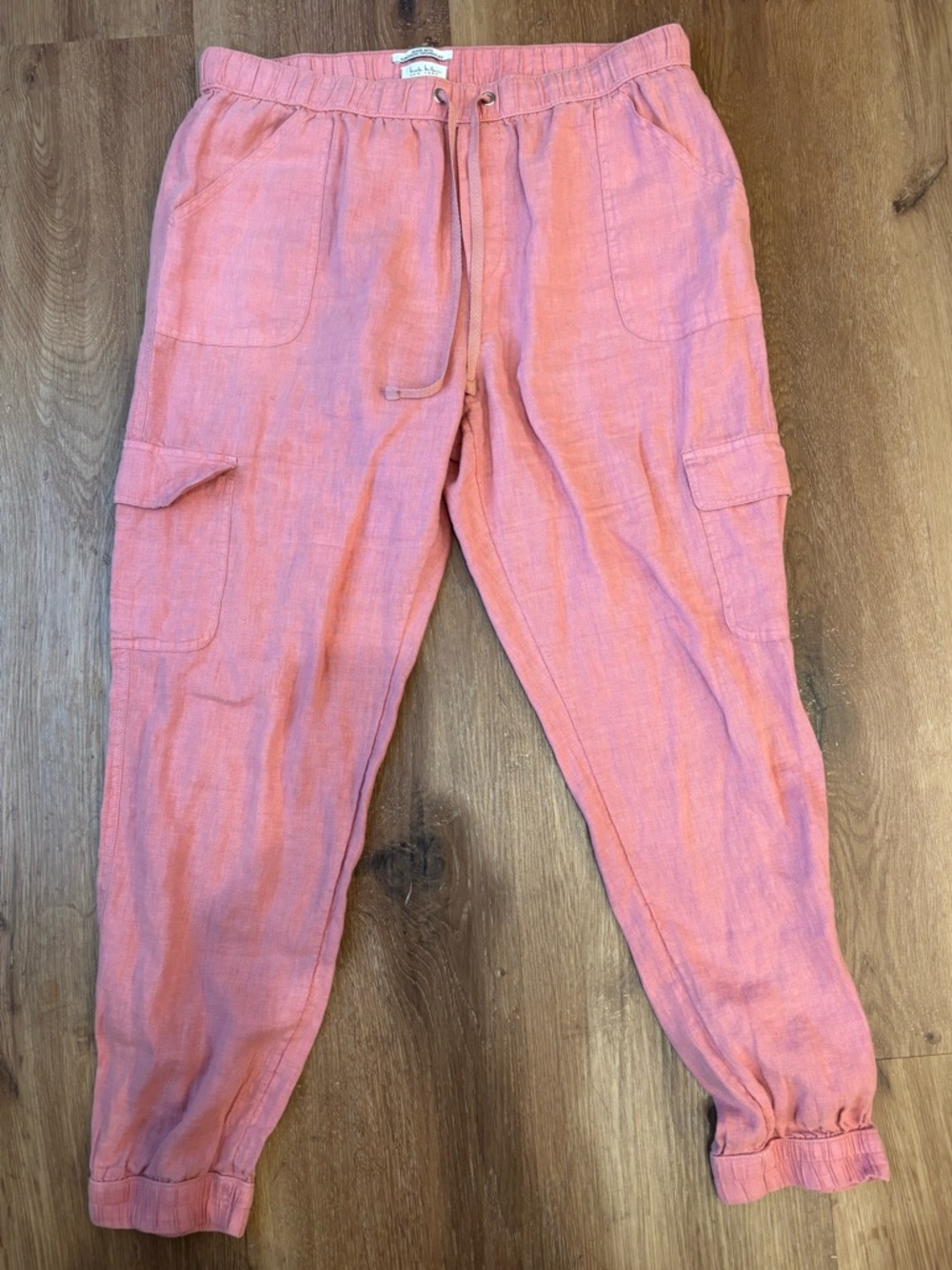 Nicole Miller linen Coral Pink Cargo Joggers